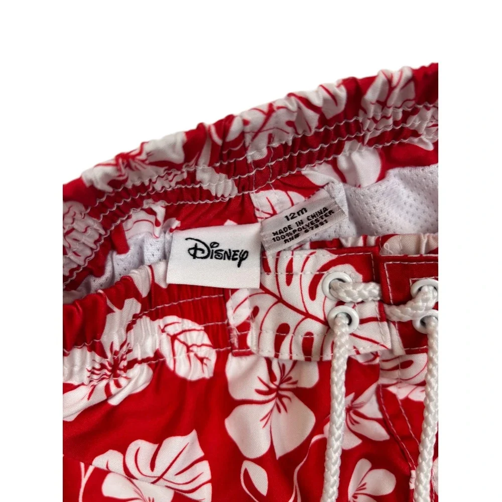 Disney Baby Boys Red Tropical Hibiscus Floral Swim Trunks Board Shorts 12M